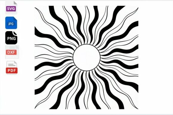 Retro Sun SVG Wavy Rays Black White